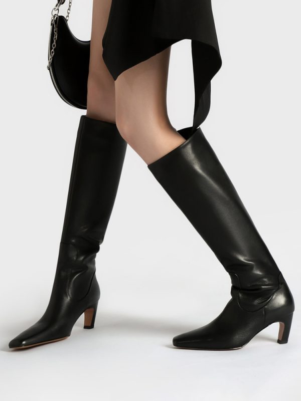 Kitten Heel Mid Calf Boots Women's Pointed Toe Boots