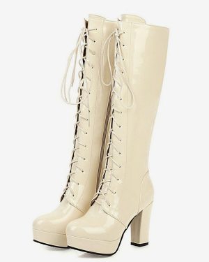Knee Boots Women's Apricot Chic Chunky Heel Knee-High Boots