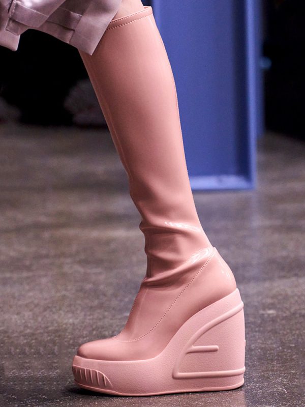 Knee High Wedge Boots Elastic Round Toe Knee Length Boots