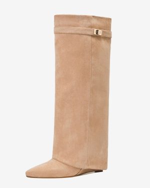Knee Length Boots Women's Micro Suede Upper Metal Details Knee-High Boots