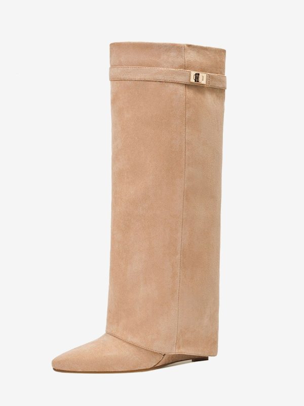 Knee Length Boots Women's Micro Suede Upper Metal Details Knee-High Boots