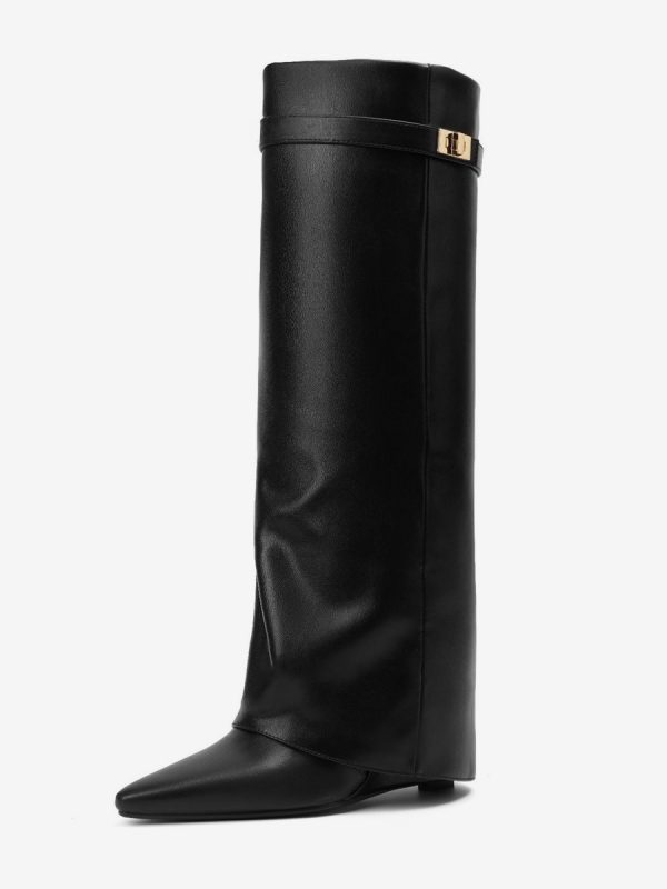 Knee Length Boots Women's PU Leather Metal Details Knee-High Boots