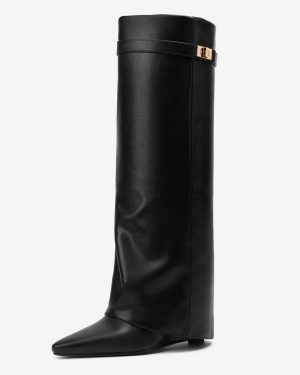 Knee Length Boots Women's PU Leather Metal Details Knee-High Boots