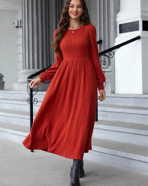 Knitted Dress For Women Modern Jewel Neck Long Sleeves Polyester