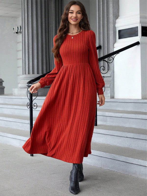 Knitted Dress For Women Modern Jewel Neck Long Sleeves Polyester