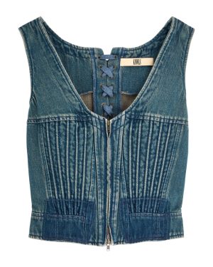 Knwls Lace-up Cropped Denim Corset top - Navy - 10 (UK10 / S)