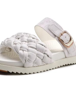 KuaiLu Womens Orthotic Sliders Fashion Dressy Sandals With White 6.5