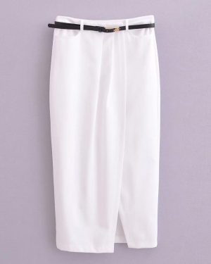 (L) "2024 Spring/summer Women's Belted High Waist Midi Skirt: European & American Street Fashion"