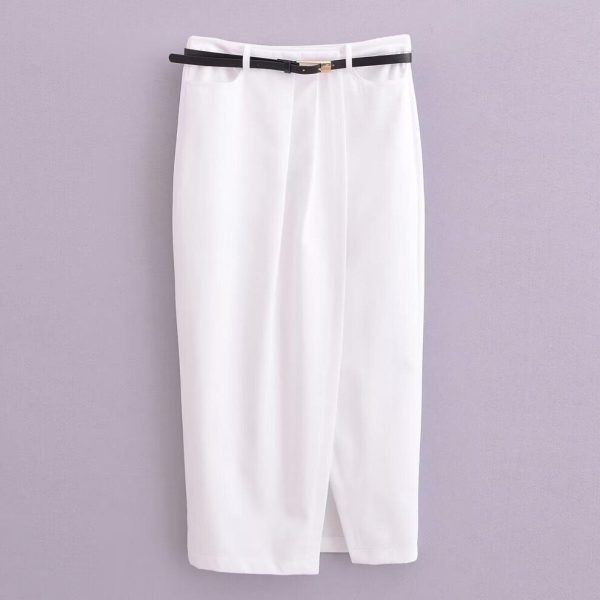 (L) "2024 Spring/summer Women's Belted High Waist Midi Skirt: European & American Street Fashion"