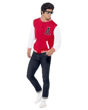 (L, Red/White) Smiffys Unisex Adult 50s Jock Letterman Varsity Jacket