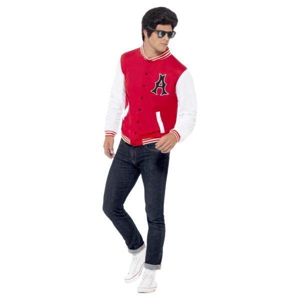 (L, Red/White) Smiffys Unisex Adult 50s Jock Letterman Varsity Jacket