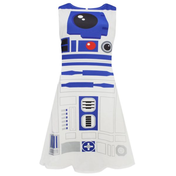 (L, White/Blue) Star Wars Womens/Ladies R2-D2 Cosplay Skater Dress