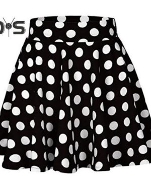(L, black) Women Spring Summer Dot Printed Skirt Soft Breathable Loose High Waist A Line Pleated Midi Dress Fashion Party Costume