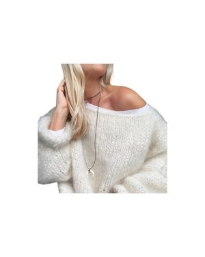 (L, white) Women's Fuzzy Pullover Sweater Loose Fluffy Faux Mohair Knit Jumper Tops Fashion Warm Long Sleeve Knitted Crew Neck
