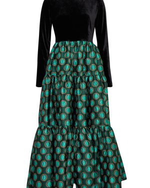 LA Double J Big Velvet and Brocade Maxi Dress - Blue - S (UK8-10 / S)
