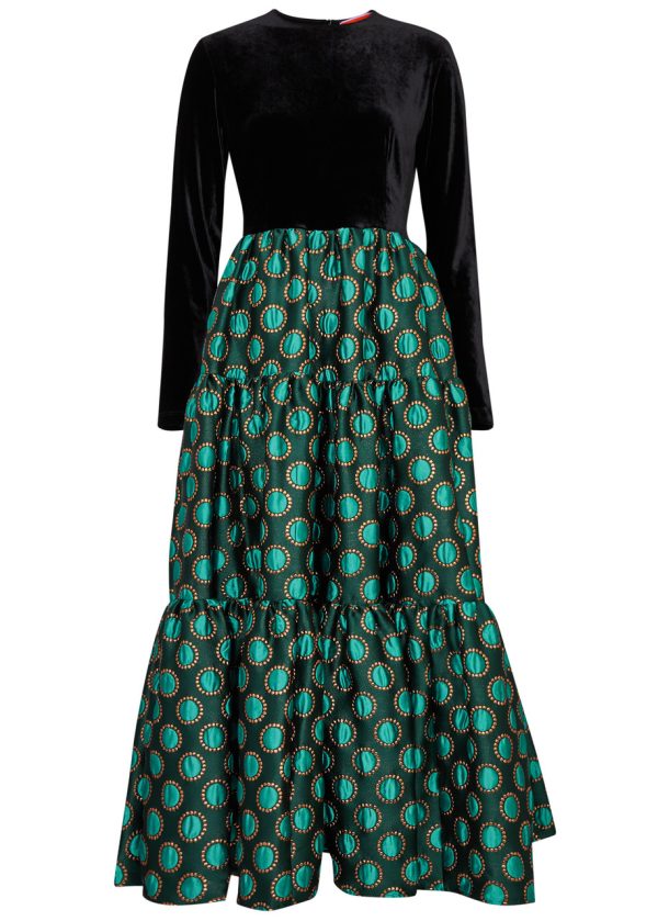 LA Double J Big Velvet and Brocade Maxi Dress - Blue - S (UK8-10 / S)