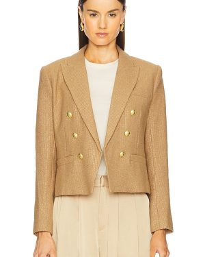 L'AGENCE Brooke Double Breasted Cropped Blazer in Tan. Size 10, 12, 4.