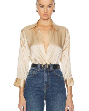L'AGENCE Dani 3/4 Sleeve Blouse in Toasted Almond - Beige. Size XL (also in ).