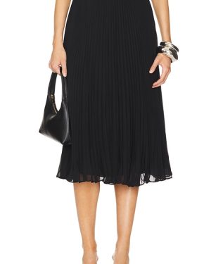 L'AGENCE Fernanda Pleated Midi Skirt in Black. Size 12, 6.