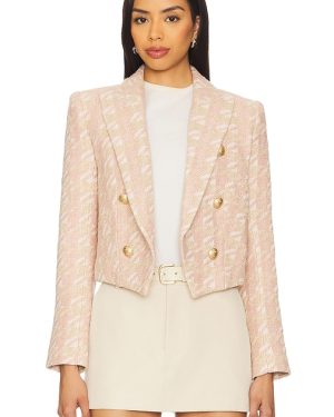L'AGENCE Lila Boxy Blazer in Blush,Metallic Gold. Size 4, 6.