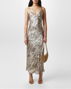 LAGENCE Serdie Silk Slip Dress - Grey