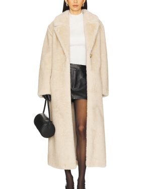 LAMARQUE Darelle Faux Fur Maxi Coat in Beige. Size M, S, XL, XS.
