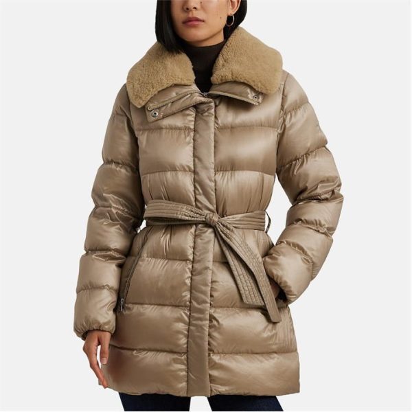 LAUREN BY RALPH LAUREN Faux-Shearling-Trim Belted Down Coat - Beige