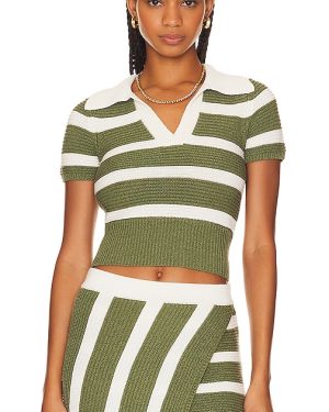 L'Academie Drea Striped Knit Top in Green. Size M, S, XL, XS, XXS.