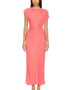 L'Academie by Marianna Bardot Midi Dress in Coral. Size M, S, XXS.