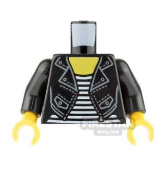 LEGO Minifigure Torso Leather Jacket over Striped Shirt BLACK