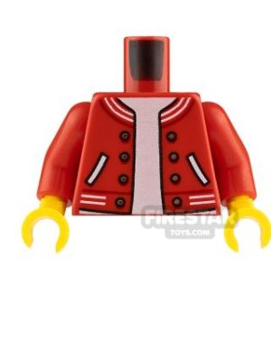 LEGO Minifigure Torso Varsity Jacket with Striped Trim RED
