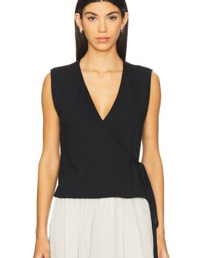 LESET Lauren Sleeveless Wrap Top in Black. Size M, S, XL, XS.