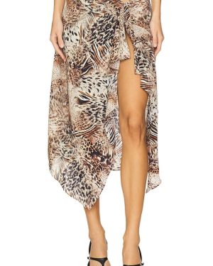LIONESS Banks Midi Skirt in Brown. Size M, S, XL, XS, XXS.