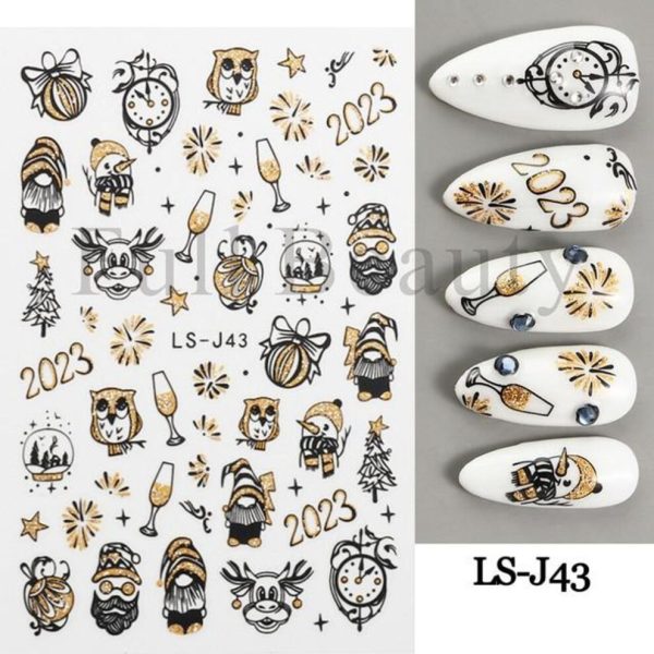 (LS-J43) Countdown Clock Design Champagne Baubles Shiny Glitter Sliders For 3D Nail Stickers Abstract Fall Nail Decorations
