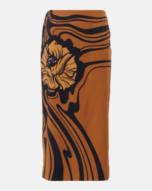 La DoubleJ Big Blooms Placee satin sable pencil skirt