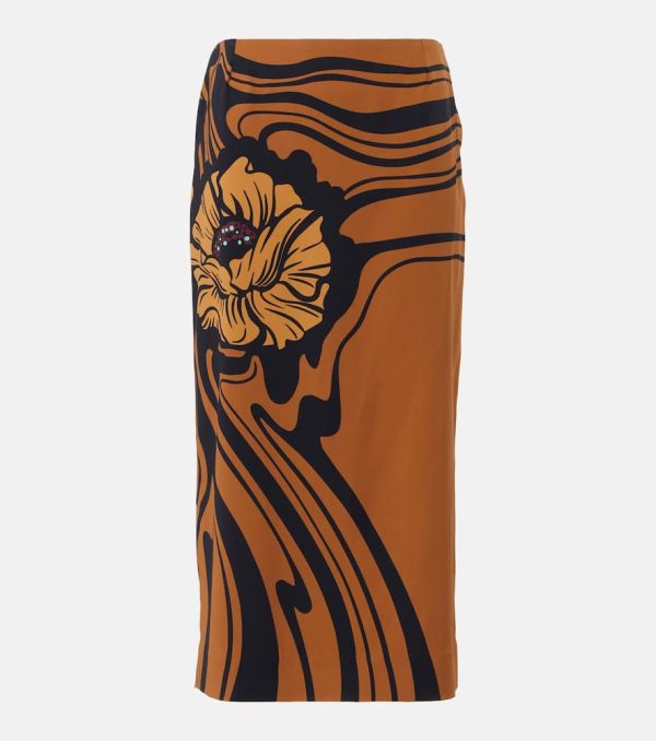 La DoubleJ Big Blooms Placee satin sable pencil skirt