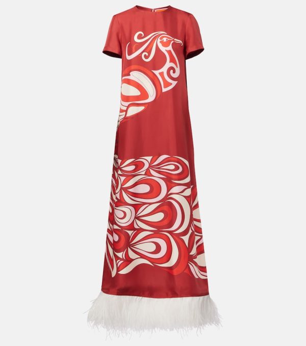 La DoubleJ Swing feather-trimmed silk maxi dress