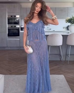 Lace Crop Camisole And Sheer Long Skirt Set For Summer 2025