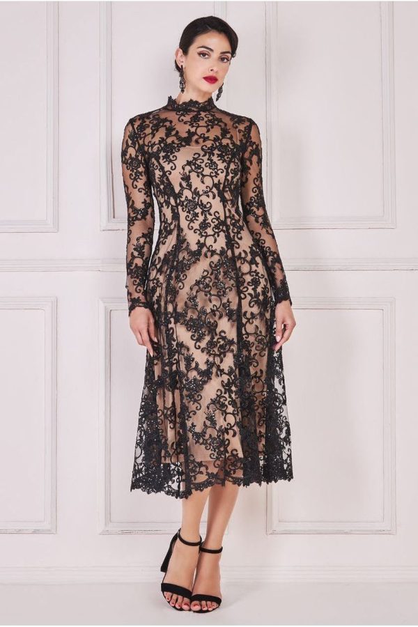 Lace Multiway Midi With Flared Skirt - Black by Goddiva