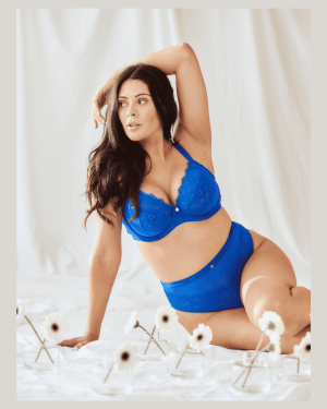Lace and Logo Non Padded Underwired Bra - 38E / Cobalt