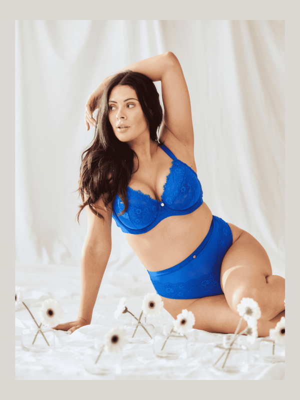 Lace and Logo Non Padded Underwired Bra - 38E / Cobalt