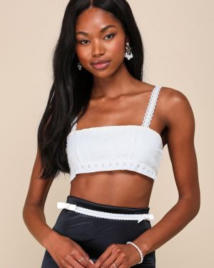 Lacey White Lace Tie-Back Bralette Top