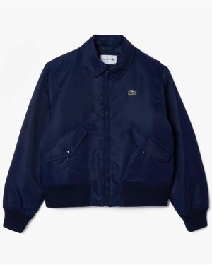 Lacoste Oversized Embroidered Logo Bomber Jacket - Blue