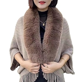 Ladies Knitted Loose Thickened Shawl Coat, Softies Fur Shawls and Wraps for Weddings Evening Dresses, Faux Fur Shawl Cape