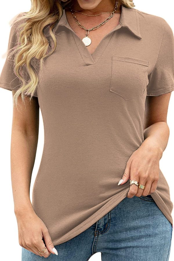 Ladies V Neck Short Sleeve Tops Summer Polo GOLDPKF Collared UK10-12