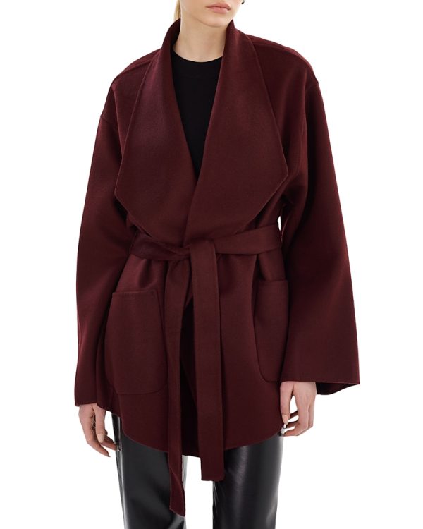 Lamarque Mekia Belted Double-Face Wool Oversized Wrap Coat