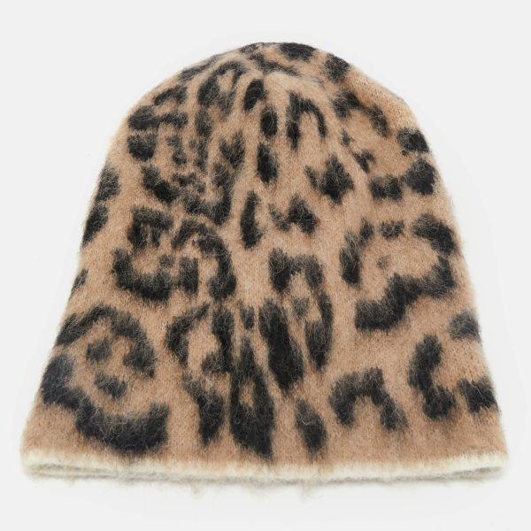 Laneus Beige Leopard Pattern Wool Beanie