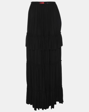 Lanvin Black Silk Layered Ruffle Maxi Skirt L