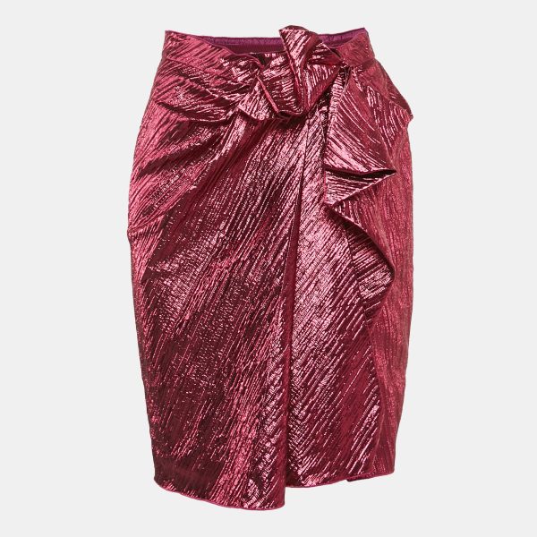 Lanvin Metallic Pink Lamé Draped Wrap Skirt M