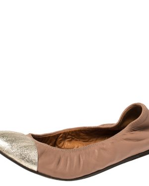 Lanvin Nude/Silver Leather Scrunch Ballet Flats Size 37